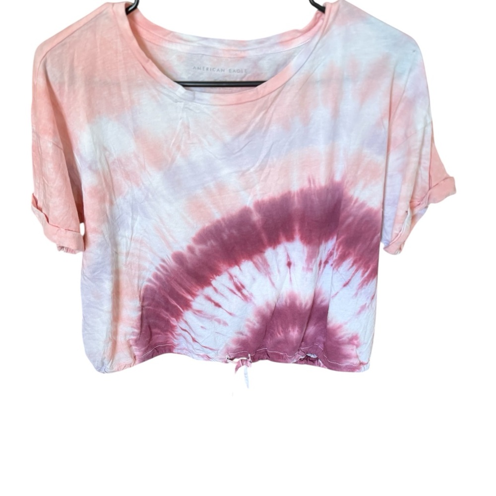 American Eagle Outfitters Pink and White Tie-Dye Crop Top